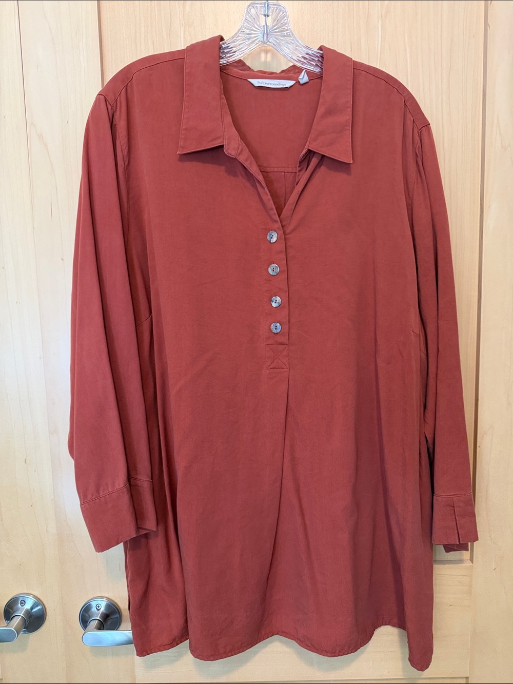 Soft Surroundings Rust-Red Button Placket Tunic with Back Detail